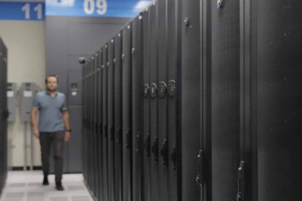 Data Center cabinets aisle.